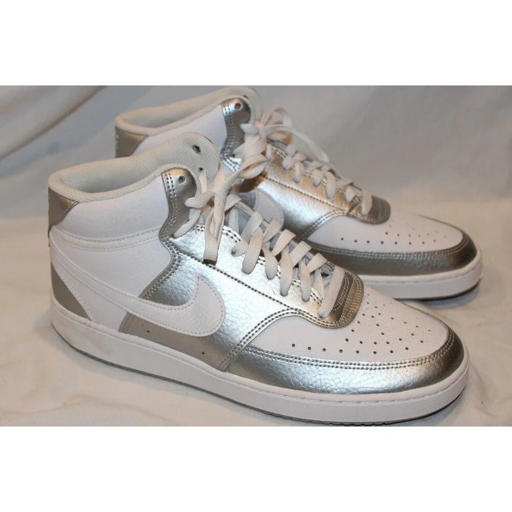 Nike‎ Court Vision Mid Men's Basketball Shoes WHITE SILVER NWOB SZ 11
